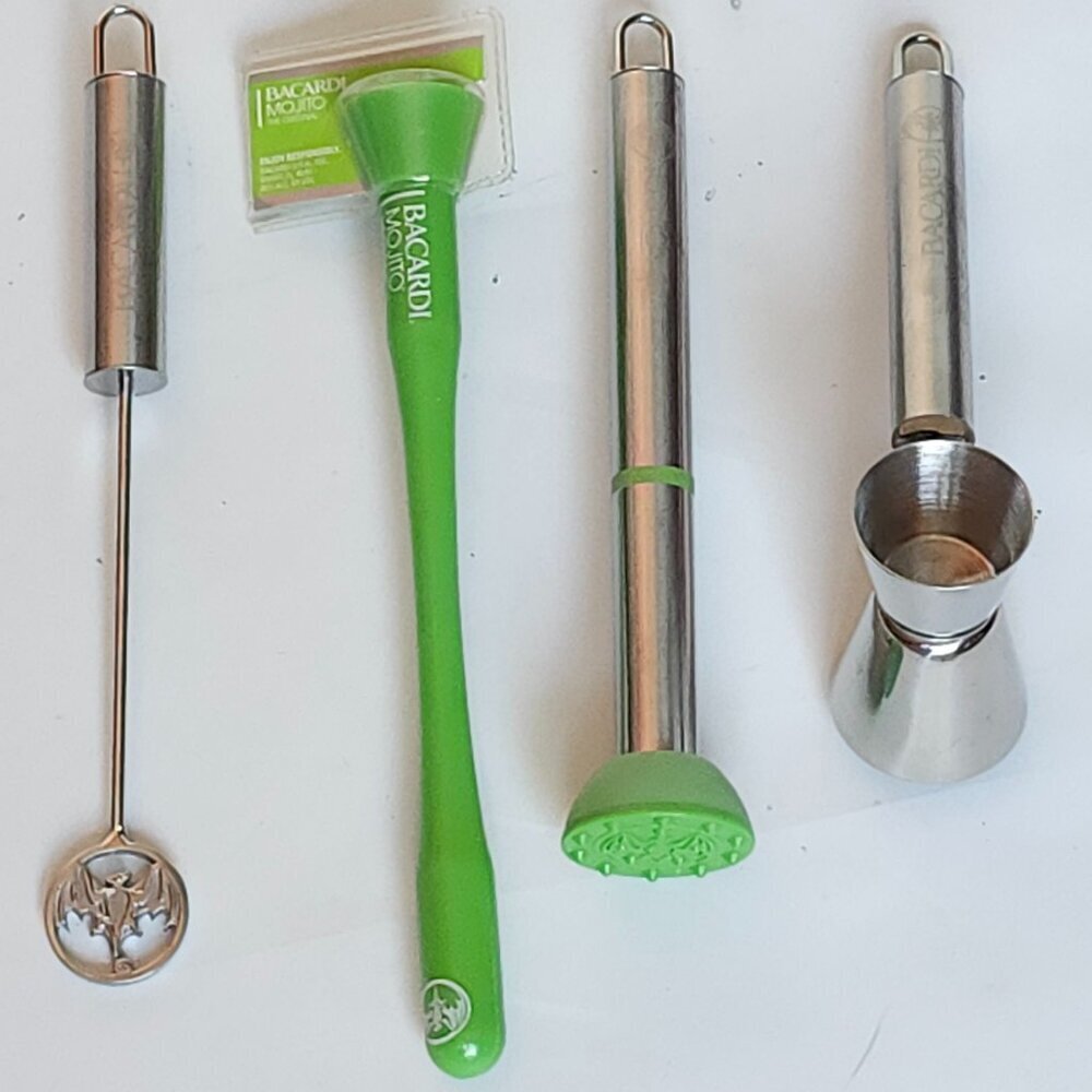 BACARDI BAT BAR SET MOJITO Cocktail Jigger Muddler Stirrer Metal